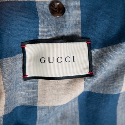 مملوكة مسبقًا جاكيت غوتشي دنيم أزرق باهت حلية قلب وتطريز كبير الحجم مقاس صغير جدًا - إكس سمول