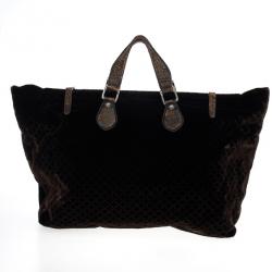 Pre Owned Gucci Brown Goldmark Velvet Diamante Carryon Duffle Bag