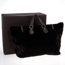 Pre Owned Gucci Brown Goldmark Velvet Diamante Carryon Duffle Bag