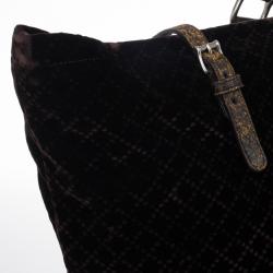 Pre Owned Gucci Brown Goldmark Velvet Diamante Carryon Duffle Bag