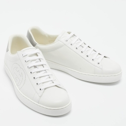 Pre Owned Gucci White Perforated Interlocking G Leather Ace Sneakers Size 41