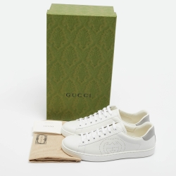 Pre Owned Gucci White Perforated Interlocking G Leather Ace Sneakers Size 41