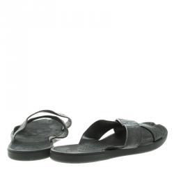 Gucci Black Guccissima Leather Cross Strap Slide Sandals Size 45
