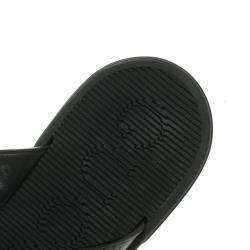 Gucci Black Guccissima Leather Cross Strap Slide Sandals Size 45