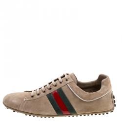 Gucci Beige Suede Web Detail Sneakers Size 42.5
