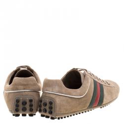 Gucci Beige Suede Web Detail Sneakers Size 42.5