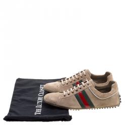 Gucci Beige Suede Web Detail Sneakers Size 42.5