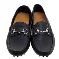 Pre Owned Gucci Black Leather Horsebit Loafers Size 41