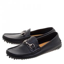 Pre Owned Gucci Black Leather Horsebit Loafers Size 41