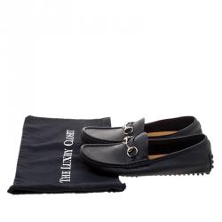 Pre Owned Gucci Black Leather Horsebit Loafers Size 41