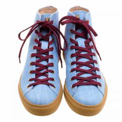 Gucci Denim and Leather Major Rainbow High Top Sneakers Size 42.5