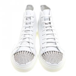 Gucci White Studded Leather California High Top Sneakers Size 48