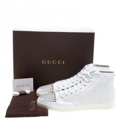 Gucci White Studded Leather California High Top Sneakers Size 48