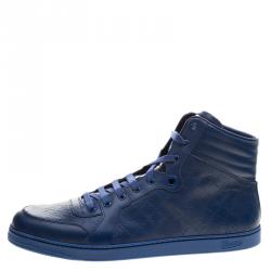 Gucci Blue Leather Diamante High Top Sneakers Size 47.5