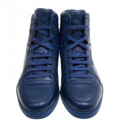 Gucci Blue Leather Diamante High Top Sneakers Size 47.5