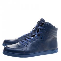 Gucci Blue Leather Diamante High Top Sneakers Size 47.5