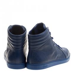 Gucci Blue Leather Diamante High Top Sneakers Size 47.5