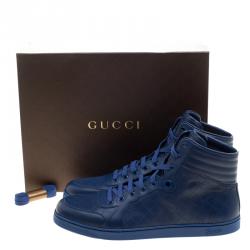 Gucci Blue Leather Diamante High Top Sneakers Size 47.5