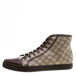 Gucci Beige GG Supreme Canvas Leather Cap Toe High Top Size 49 Gucci | TLC