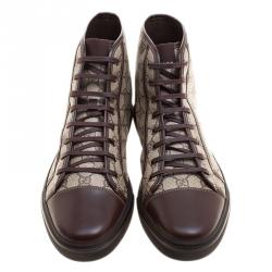 Gucci Beige GG Supreme Canvas and Leather Cap Toe High Top Sneakers Size 49