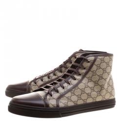 Gucci Beige GG Supreme Canvas and Leather Cap Toe High Top Sneakers Size 49