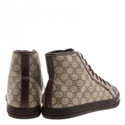 Gucci Beige GG Supreme Canvas and Leather Cap Toe High Top Sneakers Size 49