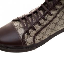 Gucci Beige GG Supreme Canvas and Leather Cap Toe High Top Sneakers Size 49