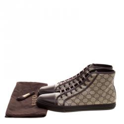 Gucci Beige GG Supreme Canvas and Leather Cap Toe High Top Sneakers Size 49