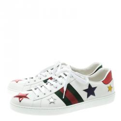 Gucci White Leather Ace Metallic Stars Low Top Sneakers Size 46.5