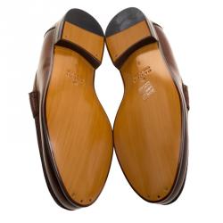 Pre Owned Gucci Brown Leather Bamboo Horsebit Web Detail Loafers Size 41