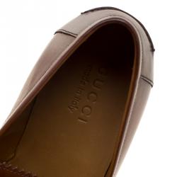 Pre Owned Gucci Brown Leather Bamboo Horsebit Web Detail Loafers Size 41