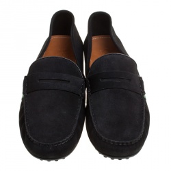 Gucci Black Suede Web Trim Detail Loafers Size 46.5