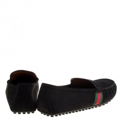 Gucci Black Suede Web Trim Detail Loafers Size 46.5