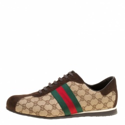 Gucci Beige Guccisima Canvas and Suede Web Detail Sneakers Size 46.5
