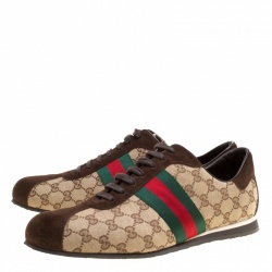 Gucci Beige Guccisima Canvas and Suede Web Detail Sneakers Size 46.5