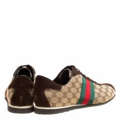 Gucci Beige Guccisima Canvas and Suede Web Detail Sneakers Size 46.5
