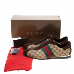 Gucci Beige Guccisima Canvas and Suede Web Detail Sneakers Size 46.5
