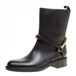 Gucci Black Leather Tess Horsebit Ankle Boots Size 41