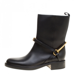 Gucci Black Leather Tess Horsebit Ankle Boots Size 41