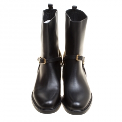 Gucci Black Leather Tess Horsebit Ankle Boots Size 41