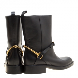 Gucci Black Leather Tess Horsebit Ankle Boots Size 41