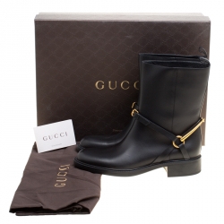 Gucci Black Leather Tess Horsebit Ankle Boots Size 41