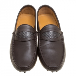 مملوكة مسبقًا Gucci Brown Leather Diamante Detail Loafers Size 44.5