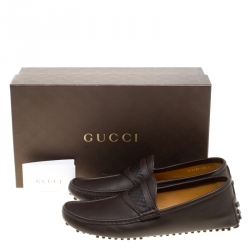 مملوكة مسبقًا Gucci Brown Leather Diamante Detail Loafers Size 44.5
