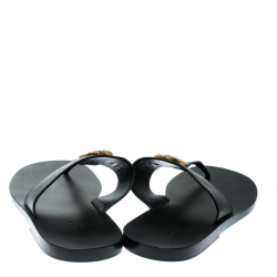 مملوكة مسبقًا Gucci Black Leather GG Thong Slipper Sandals Size 42 