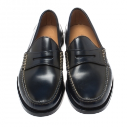 Gucci Blue Polished Leather Penny Loafers Size 41