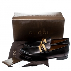 Gucci Brown Leather Bamboo Horsebit Slip On Loafers Size 44.5