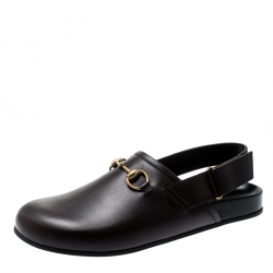 Gucci Brown Leather River Horsebit Slippers Size 42