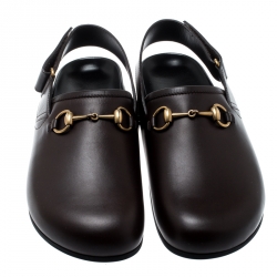 Gucci Brown Leather River Horsebit Slippers Size 42