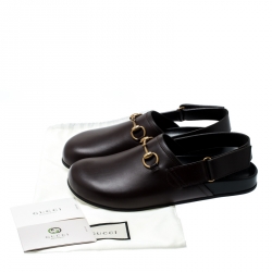 Gucci Brown Leather River Horsebit Slippers Size 42